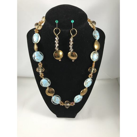 Handmade -Baby blue necklace set-20in - Picture 1 of 7